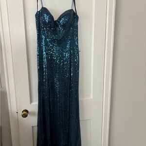Elegant Blue Sequin Evening Gown